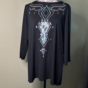 Bob Mackie Black Top with Silver Accents